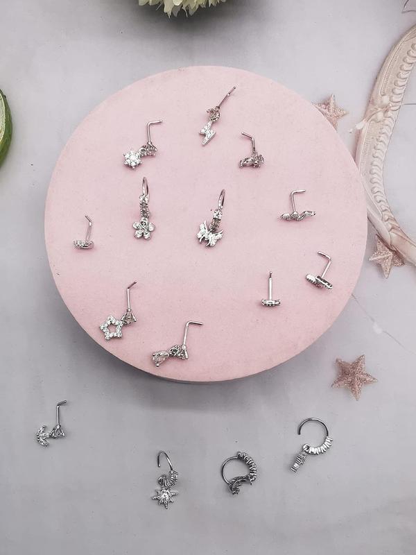 Women's Elegant Rhinestone Decorated Nose Ring, Exquisite Trendy Nose Studs & Hoops, Chic Body Jewelry for Party & Daily Decor