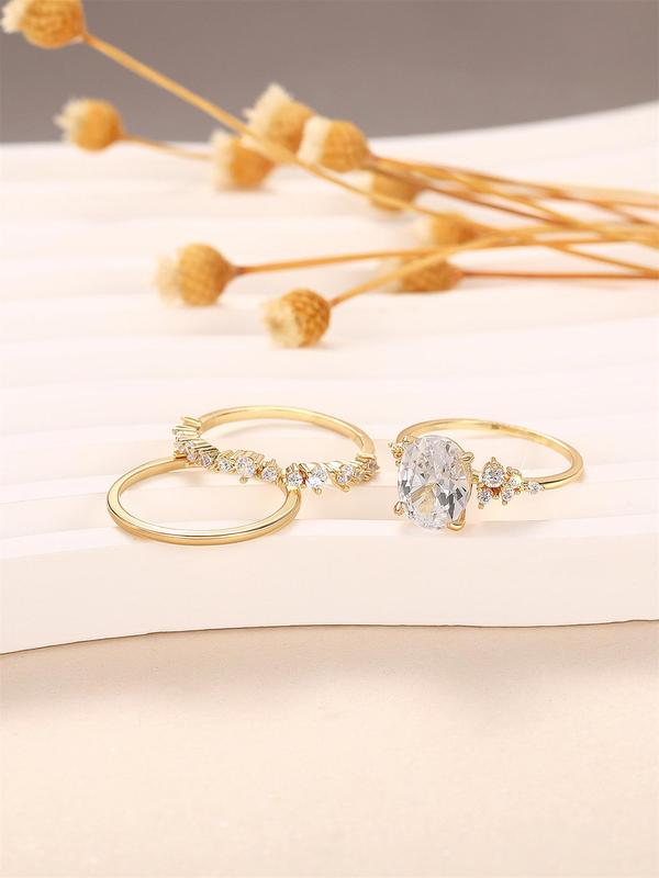 Women's Elegant Rhinestone Decorated Ring Set, Exquisite Trendy Ring Set, Fashionable Jewelry for Women As Engagement Anniversary Wedding Party Decor