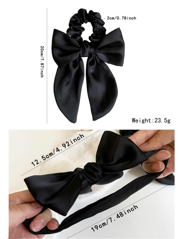 Solid Color Bow Decor Hair Scrunchie (2pcs), Elegant High Stretch Hair Tie for Women, Minimalist Headwear Suitable for Thick Hair