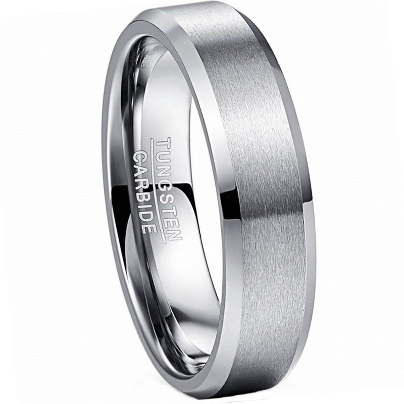 6mm Men's Silver Tungsten Carbide Ring with Matte Finish Beveled Edge Wedding Promise Ring Comfort Fit Size 6-13 ring