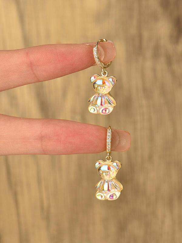 1 Pair Cute Bear Design Rhinestones Decor Dangle Earrings, Fashionable Earrings For Women, Girl's Temperament All-match Accessory