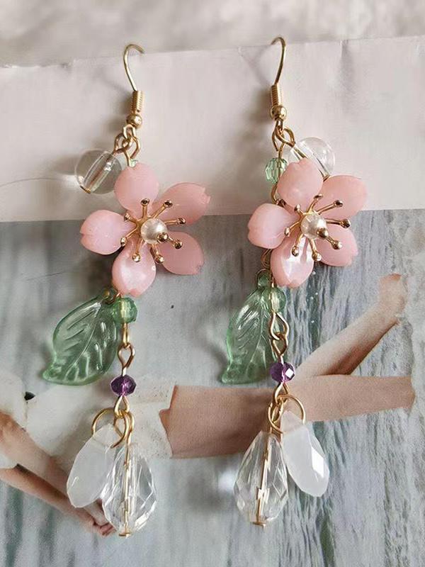 Flower & Leaf Design Dangle Earrings, Cute Fashion Jewelry for Women, Trendy All-match & Exquisite Jewelry for Birthday Gift