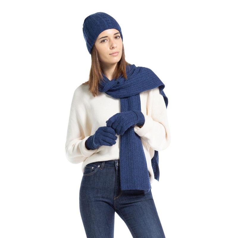 Women's 3pc 100% Pure Cashmere Cable Knit Hat Glove Scarf Set with Gift Box - Outlet