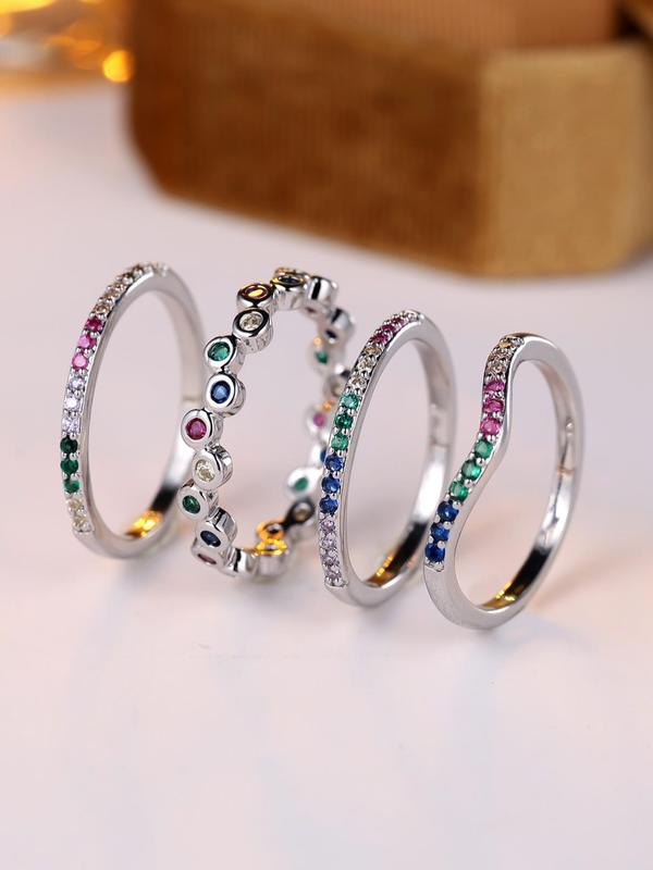 Women's Elegant Colorful Rhinestone Decorated Ring, Exquisite Trendy Ring, Fashionable Jewelry for Women As Birthday Gift