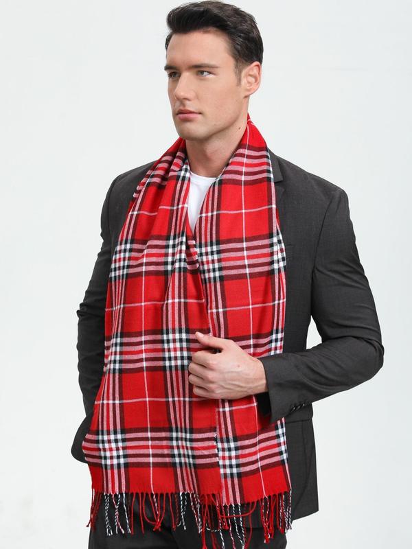 Plaid Print Scarf, Men's Fashion Shawl with Tassel Decor for Fall & Winter, Fashion Scarf for Party, Daily Clothing Decor, Trendy All-match & Exquisite Scarf for Birthday Gift