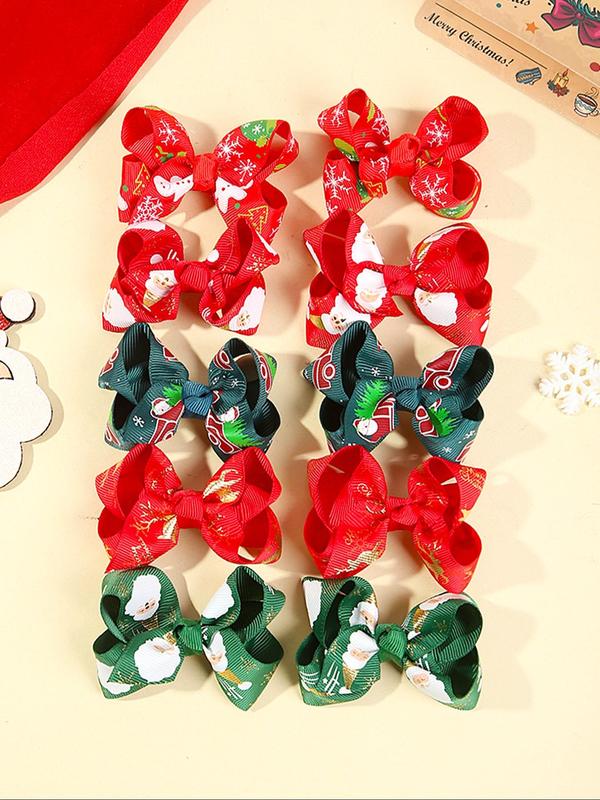 Random Pattern Christmas Themed Bow Decor Hair Clip, Cute Hair Accessories for Women & Girls, Minimalist Headwear Suitable for Thick Hair