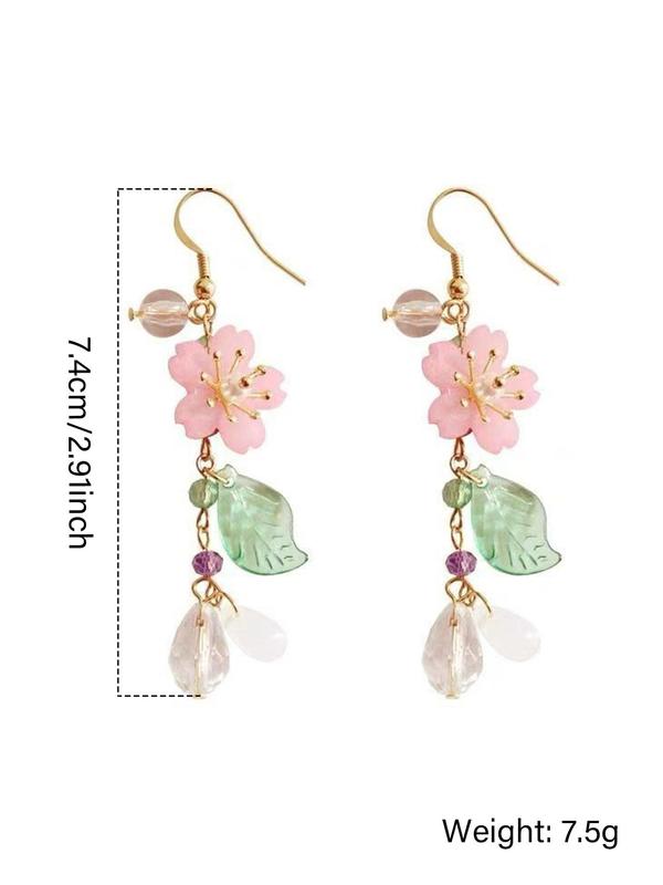 Flower & Leaf Design Dangle Earrings, Cute Fashion Jewelry for Women, Trendy All-match & Exquisite Jewelry for Birthday Gift