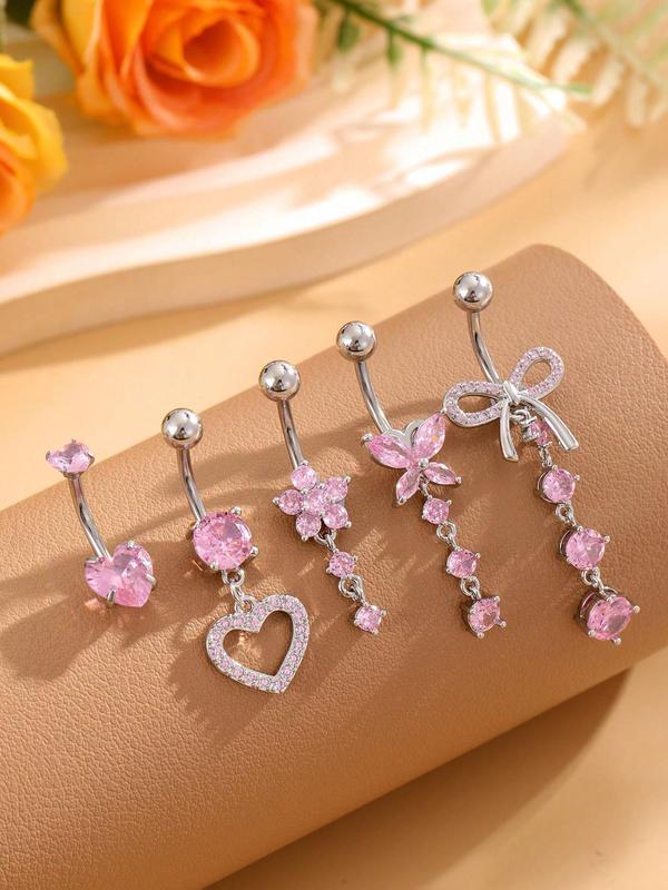 Rhinestone Decorated Belly Ring, Bow & Heart & Flower Design Belly Piercing Jewelry for Women, Fashion Accessories for Party, Daily Clothing Decor