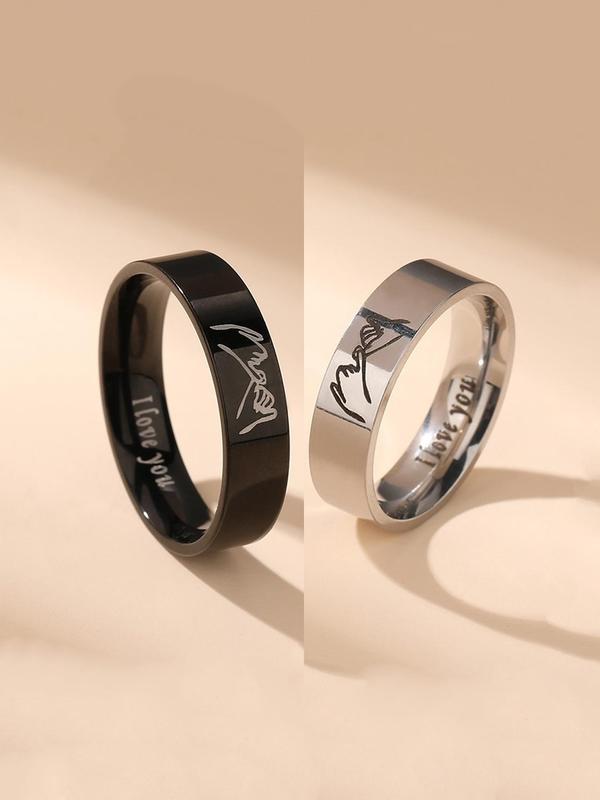 2pcs Punk Style Letters Design Novelty Trendy Couple Rings, Fashionable Jewelry for I Love My Girlfriend for Couples for Daily Wear