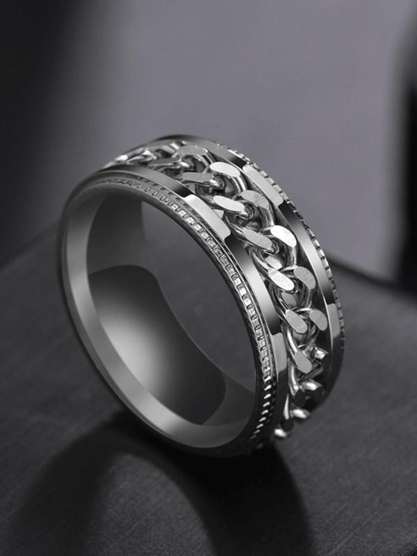 Unisex Chain Stainless Steel Chain Decorative Ring, Fashionable Punk Style Chain Decor Ring, Street Style Hip Pop Ring for Both Men & Women for Gift