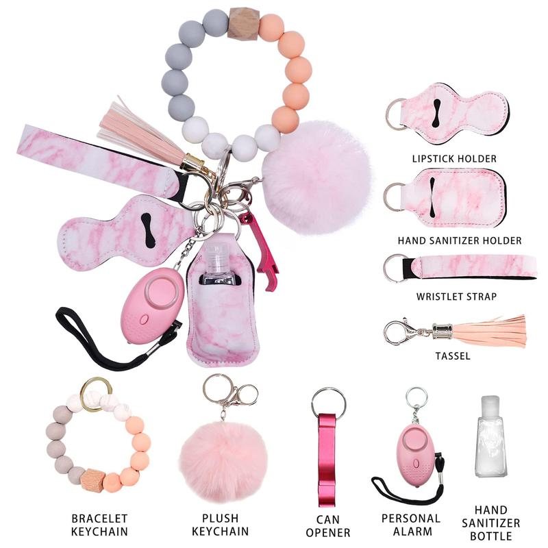 Safety Keychain Set for Women, Bracelet Wristlet Strap Keychain with Personal Alarm and Accessories Kit, Gifts for Women and Girls Mother's Day Gift Valentine's Day Present