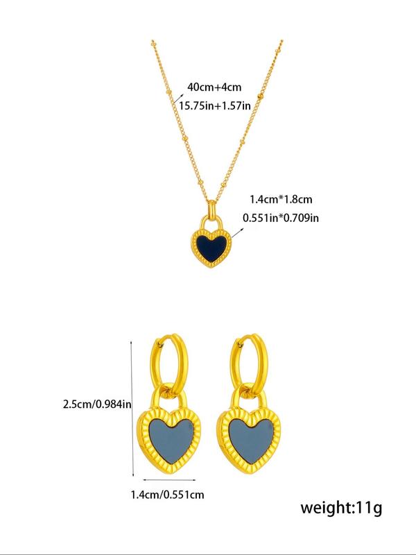 Women's Elegant Heart Design Pendant Necklace & Dangle Earrings, Fashion Jewelry for Party, Daily Clothing Decor, Trendy All-match & Exquisite Jewelry for Birthday Gift