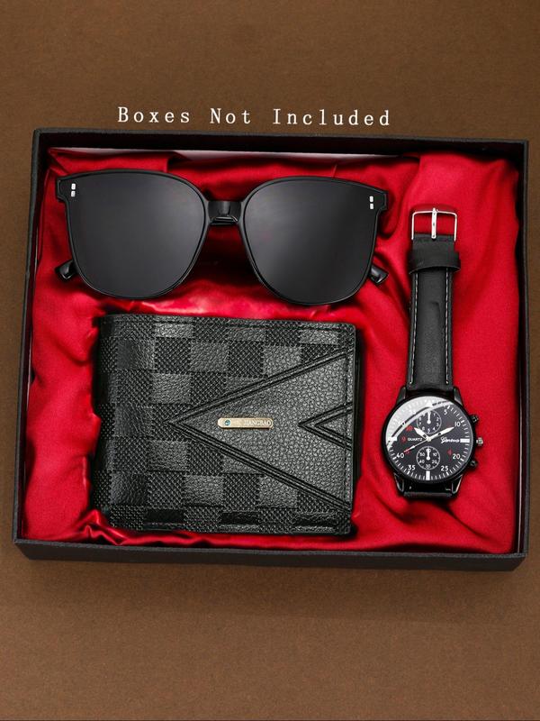 Men's Classic Business Quartz Watch & Sunglasses & Wallet Set, 3 Counts set Casual Sporty Wristwatch & Full Rim Sunglasses & Bifold Wallet, Perfect for Men for Gift with Box