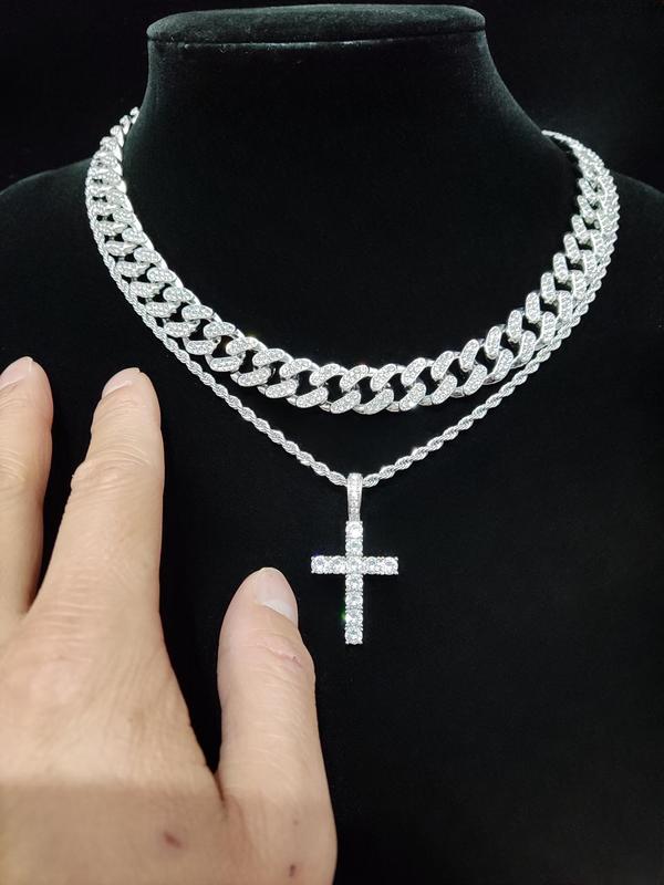 Easter Rhinestone Cross Necklace for Summer, Fashion Jewelry for Women & Men Party, Daily Clothing Decor, Trendy All-match & Exquisite Jewelry for Birthday Gift for Back To School, Fall Outfits, Fall Freshness Fall