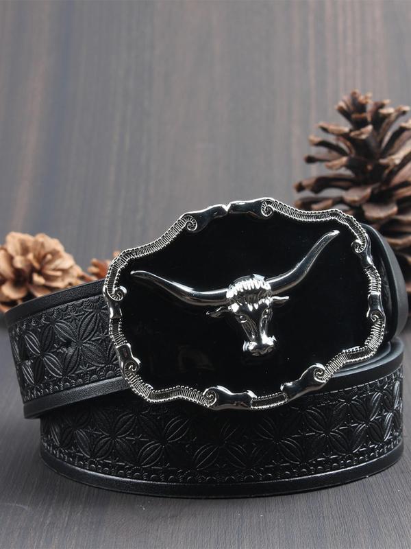 Western Cow Head Design PU Buckle Belt, Fashionable Animal Decor Belt for Men & Women, Trendy All-match & Exquisite Belt for Birthday Gift