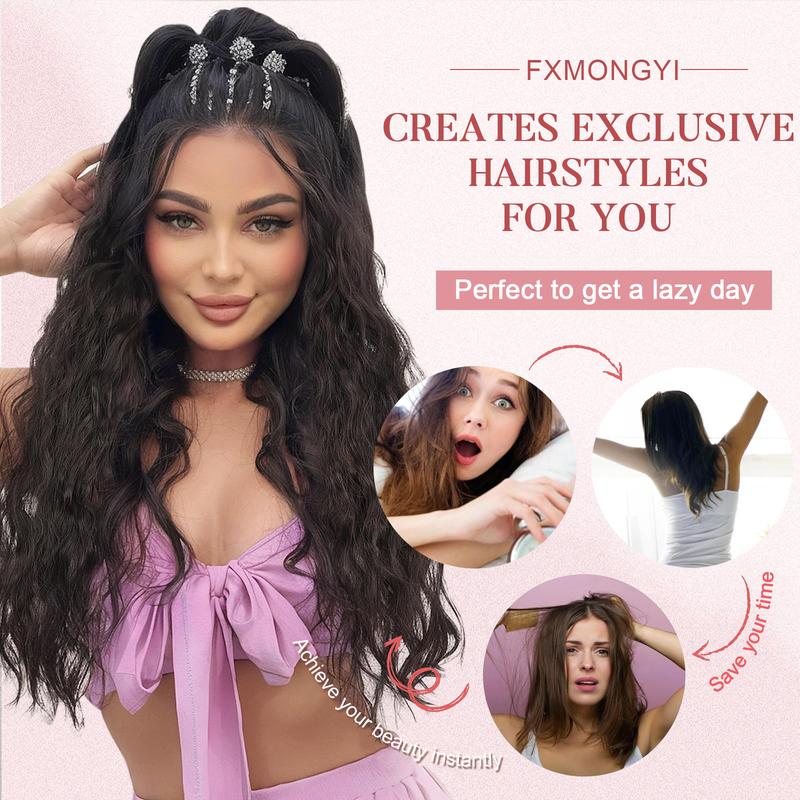 Fxmongyi 30 Inch Claw Long Wavy Ponytail Extension Curly Pony Tail Clip in Hair Extensions for Women Fluffy Natural Looking Synthetic Hairpiece for Daily Use