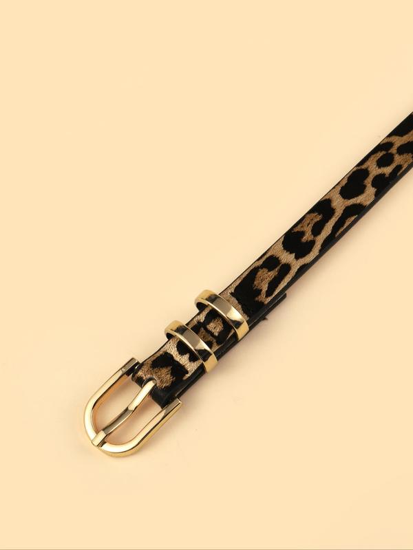 Women's Fashionable Leopard Print & Plain Color Skinny Belt, Casual Waistband for Jeans, Fashion Belt for Party, Daily Clothing Decor, Trendy All-match & Exquisite Belt for Gift