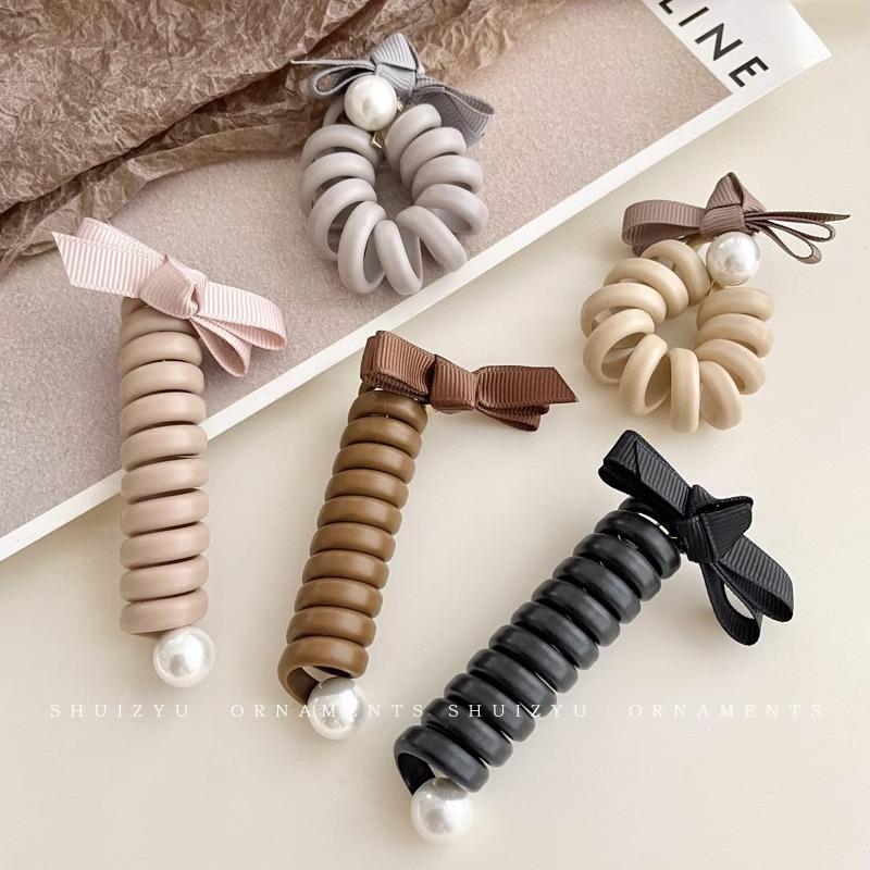 Solid Color Bow Decor Hair Tie, 5 Counts set Cute Hair Accessories for Women & Girls, Minimalist Headwear Suitable for Thick Hair