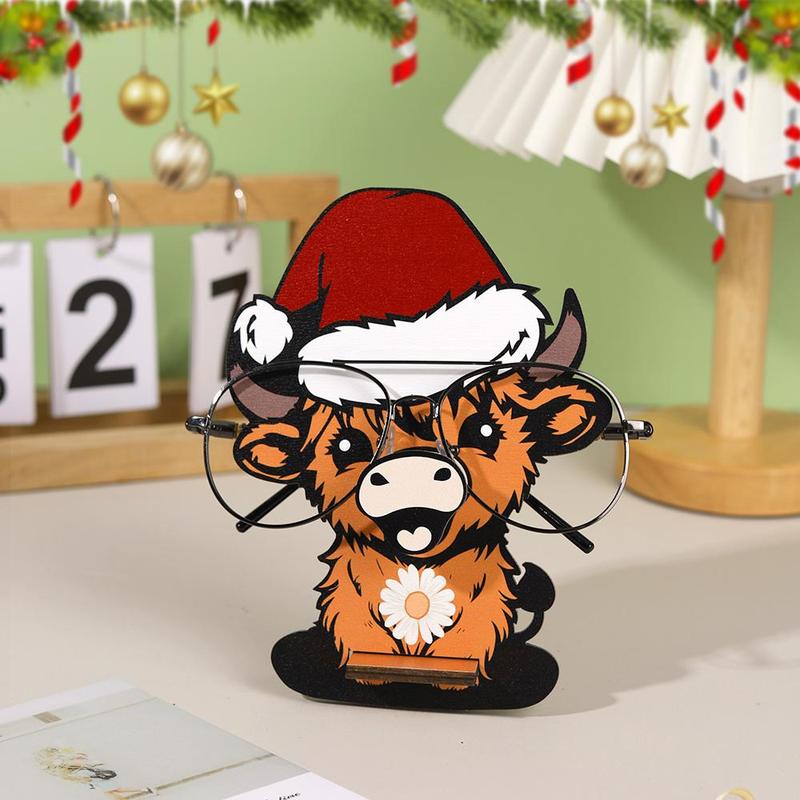 Wooden Highland Cow Design Glasses Holder, 1 Count Cute Animal Design Glasses Holder, Desktop Ornament for Home Office Decor