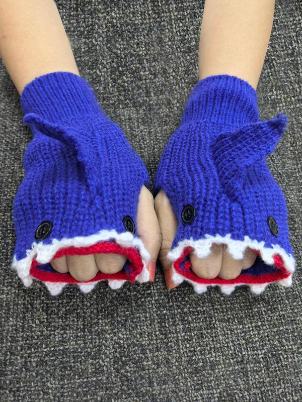 Cute Cartoon Shark Design Gloves, Casual Soft Comfortable Gloves for Fall & Winter, Fashion Accessories for Women & Men