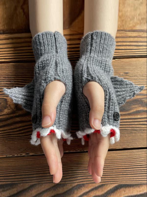 Cute Cartoon Shark Design Gloves, Casual Soft Comfortable Gloves for Fall & Winter, Fashion Accessories for Women & Men