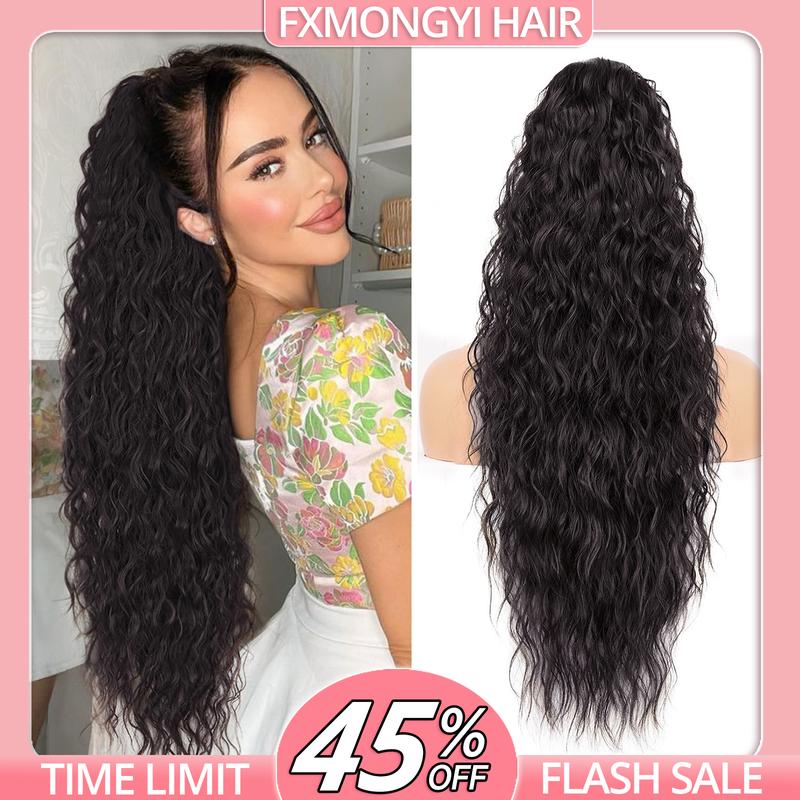 Fxmongyi 30 Inch Claw Long Wavy Ponytail Extension Curly Pony Tail Clip in Hair Extensions for Women Fluffy Natural Looking Synthetic Hairpiece for Daily Use