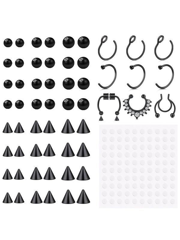 Fake Eyebrow Ring Fake Lip Labret Studs Replacement Balls Spike with Sticker, 2024 Fall New Style Non-piercing Body Jewelry, Unisex Lip Piercing Fake, Anniversary Gift, Earrings