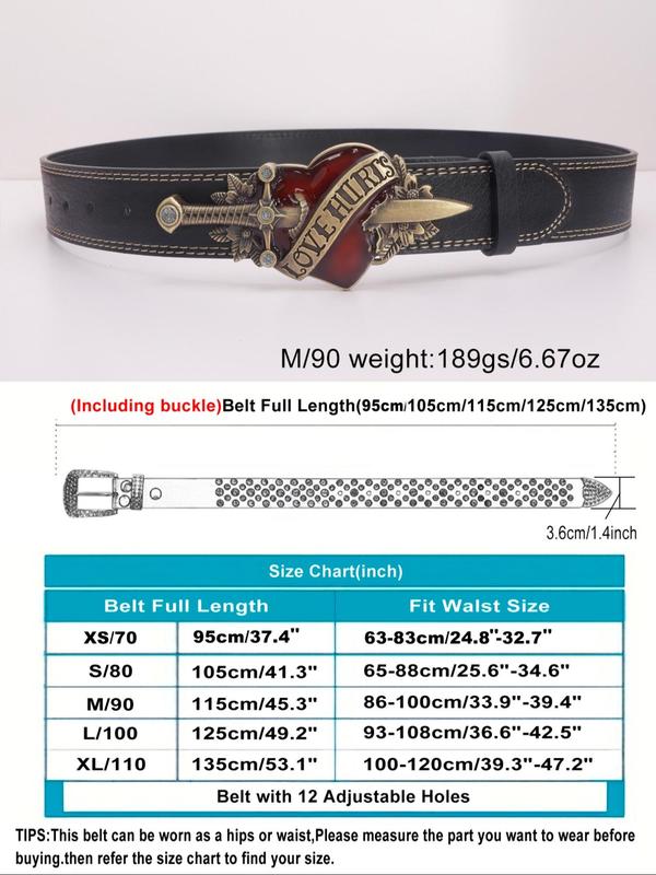 Heart Shaped Buckle Western Belt for Women, Fashion All-match Waistband for Jeans, Y2K Punk Western Belt for Daily Life Party Street Use