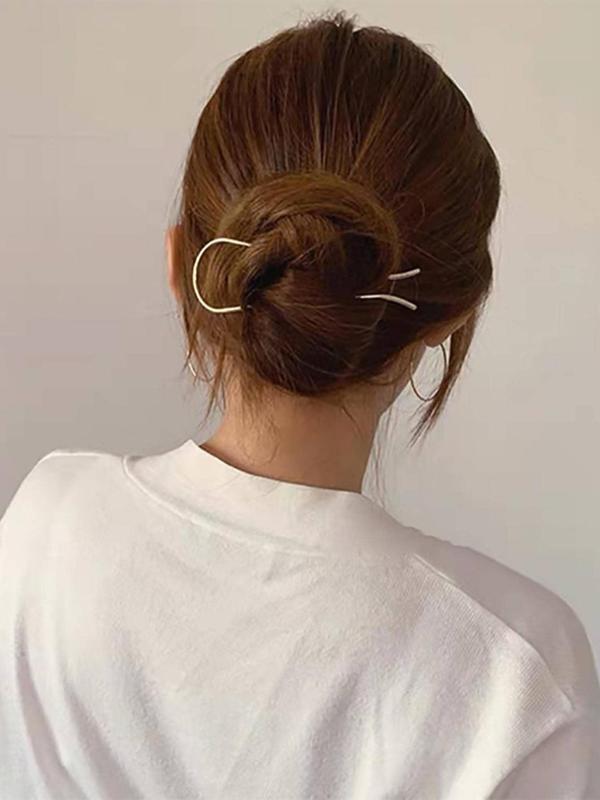 Women's Simple Style Plain Color Hair Pin, Casual Trendy U Shaped Hair Pin, Hair Accessories For Party & Daily Use