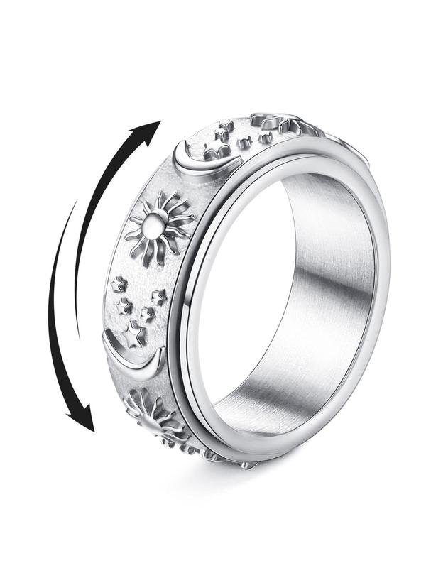 Sun & Moon & Star Design Spinner Ring, Stainless Steel Rotating Engagement Wedding Ring, Fashion Jewelry Accessories for Men & Women