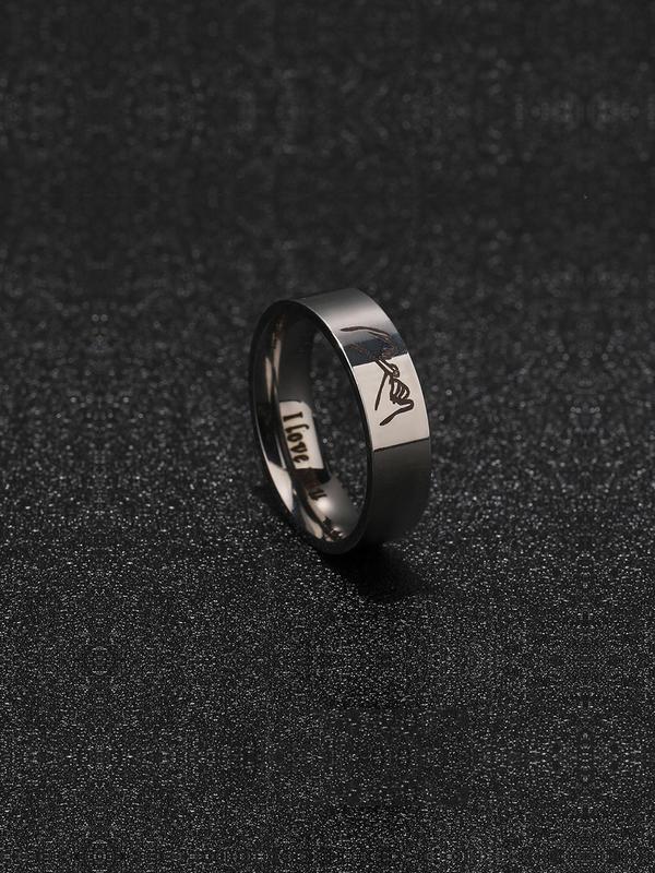 2pcs Punk Style Letters Design Novelty Trendy Couple Rings, Fashionable Jewelry for I Love My Girlfriend for Couples for Daily Wear