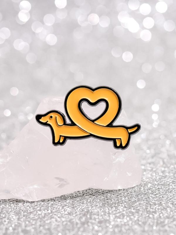 Cute Cartoon Dachshund & Heart Design Brooch, Fashion Alloy Badge for Women & Men, Enamel Pin Suitable for Backpacks, Jeans, Scarves, Hats Decoration