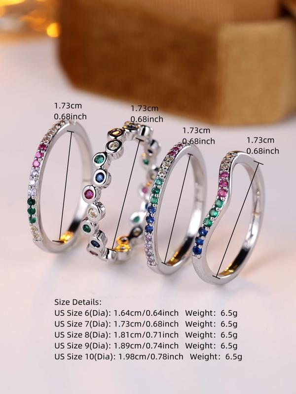 Women's Elegant Colorful Rhinestone Decorated Ring, Exquisite Trendy Ring, Fashionable Jewelry for Women As Birthday Gift