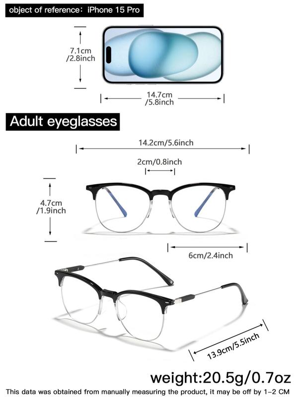 Simple Browline Eyeglasses for Everyday Use, Basic Square Frame Fashion Eyeglasses for Women & Men, Fashion Eyeglasses for Work, Daily Wear, Perfect for Student Daily Use