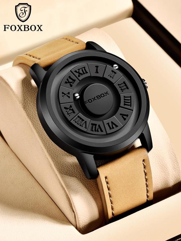 Men's Casual Business Round Dial Analog Quartz Watch,  Watches for Men, Rotary Magnetic Design Watch for Party, Daily Clothing Decor, Trendy Watch for Birthday Gift with Box Watches For Men