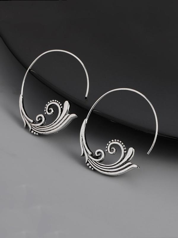 Women's Boho Style Swirl Design Hoop Earrings, Vintage Trendy Hoop Earrings, Chic Gorgeous Jewelry As Gift for Girlfriend