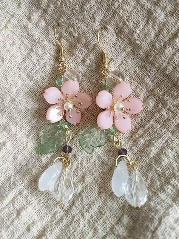 Flower & Leaf Design Dangle Earrings, Cute Fashion Jewelry for Women, Trendy All-match & Exquisite Jewelry for Birthday Gift