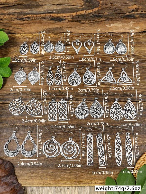 Summer 2024 Vintage Style Design Drop Earrings, Boho Style Dangle Piercing Earrings (16 Pairs), Retro Funky Unique Accessories for Women, Party, Daily