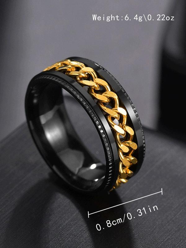 Unisex Chain Stainless Steel Chain Decorative Ring, Fashionable Punk Style Chain Decor Ring, Street Style Hip Pop Ring for Both Men & Women for Gift