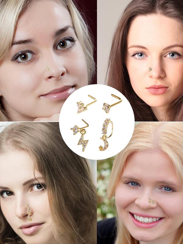 Women's Elegant Rhinestone Decorated Nose Ring, Exquisite Trendy Nose Studs & Hoops, Chic Body Jewelry for Party & Daily Decor