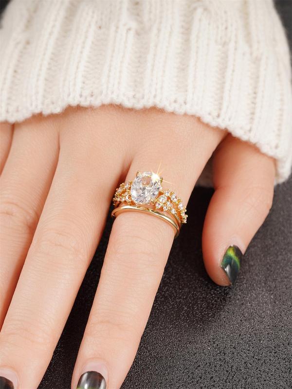 Women's Elegant Rhinestone Decorated Ring Set, Exquisite Trendy Ring Set, Fashionable Jewelry for Women As Engagement Anniversary Wedding Party Decor