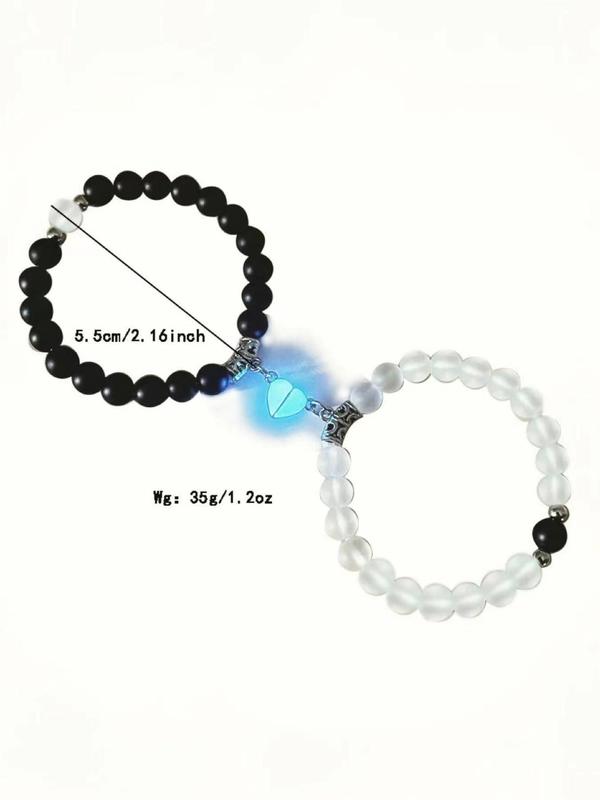 Glow in The Dark Heart Design Charm Beaded Bracelet, Fashion Accessories for Men & Women, Magnetic Charm Bracelet for Party, Trendy Jewelry for Gift