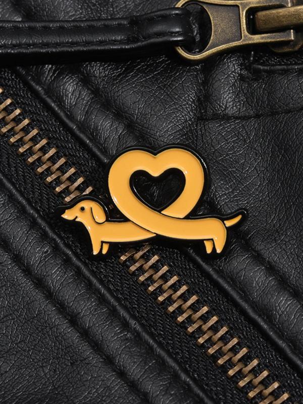 Cute Cartoon Dachshund & Heart Design Brooch, Fashion Alloy Badge for Women & Men, Enamel Pin Suitable for Backpacks, Jeans, Scarves, Hats Decoration