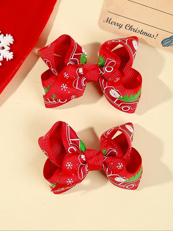 Random Pattern Christmas Themed Bow Decor Hair Clip, Cute Hair Accessories for Women & Girls, Minimalist Headwear Suitable for Thick Hair