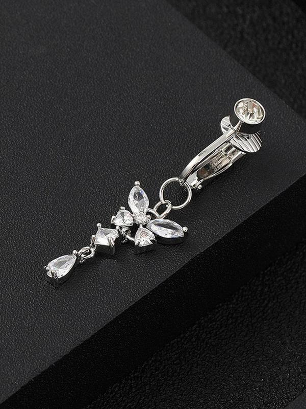 Rhinestone Decorated Butterfly Design Fake Navel Ring,  Women's Fashionable Body Jewelry for Party, Daily Clothing Decor, Trendy All-match & Exquisite Jewelry for Birthday Gift