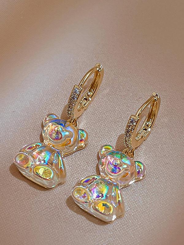 1 Pair Cute Bear Design Rhinestones Decor Dangle Earrings, Fashionable Earrings For Women, Girl's Temperament All-match Accessory