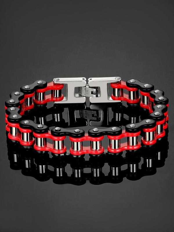 Colorblock Bike Chain Design Bracelets for Men Women, Fall Summer Yappy Bracelets Punk Hip-hop Style Stainless Steel Chains Jewelry for Party, Gift