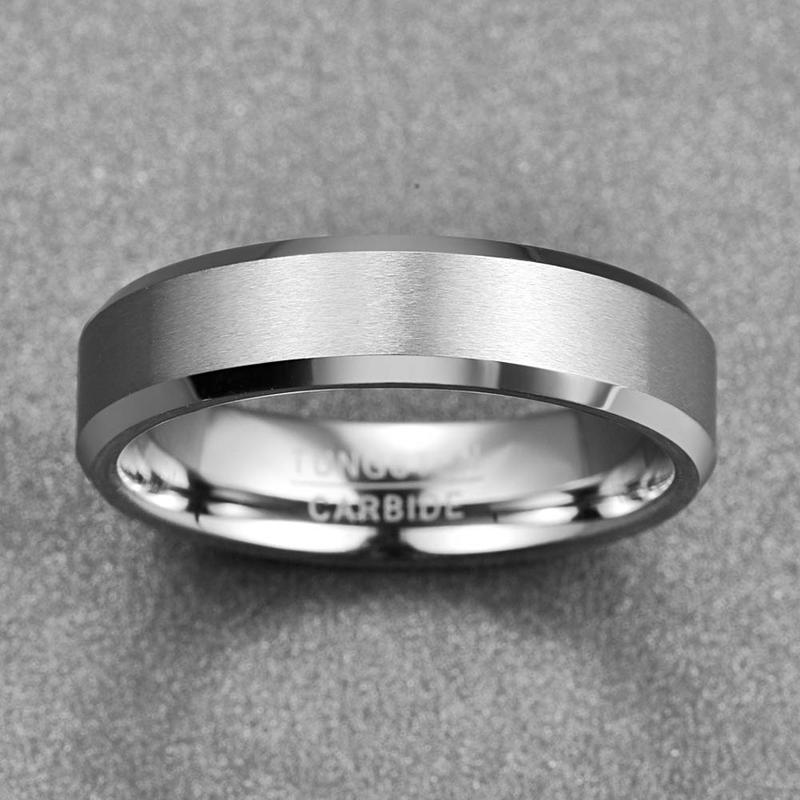 6mm Men's Silver Tungsten Carbide Ring with Matte Finish Beveled Edge Wedding Promise Ring Comfort Fit Size 6-13 ring