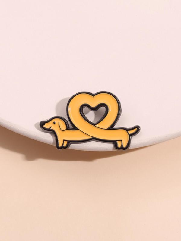 Cute Cartoon Dachshund & Heart Design Brooch, Fashion Alloy Badge for Women & Men, Enamel Pin Suitable for Backpacks, Jeans, Scarves, Hats Decoration