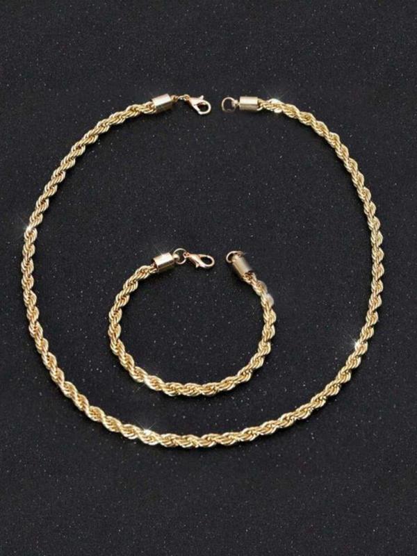 Men's Minimalist Twist Chain Design Bracelet & Necklace, Fashion Jewelry for Party, Daily Clothing Decor, Trendy All-match & Exquisite Jewelry for Birthday Gift